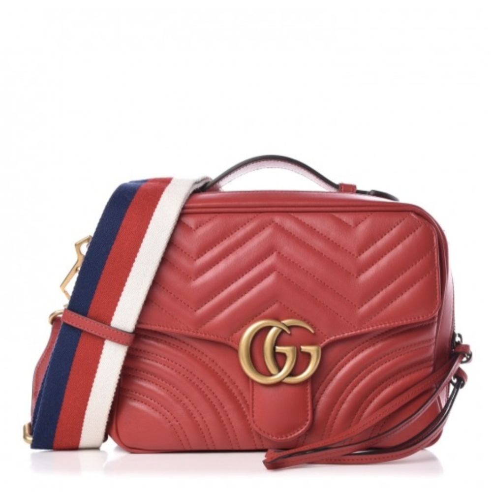 Calfskin Matelasse Sylvie Web GG Marmont Top Handle Shoulder Bag